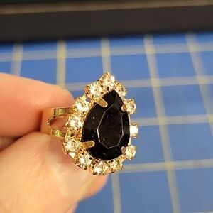 Onyx Faux Rhinestone Accented Size 8 Adjustable